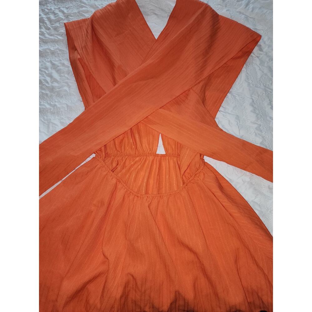 Orange Versatile Halter Tie Pleated Jumper Shorts SZ XL - Picture 5 of 11